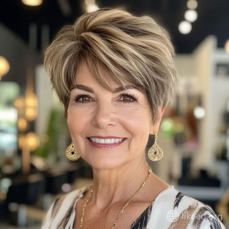 Chic Pixie with Warm Blonde Highlights