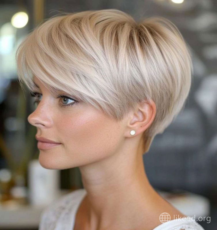 Side-Swept Blonde Pixie with Subtle Highlights