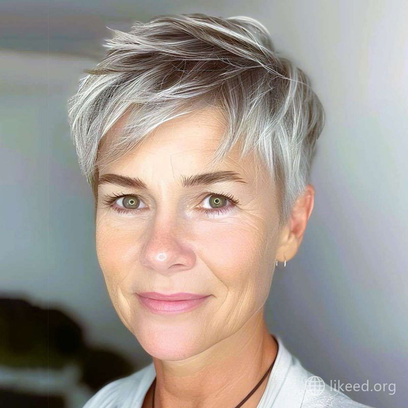Chic Silver Pixie with Side-Swept Bangs