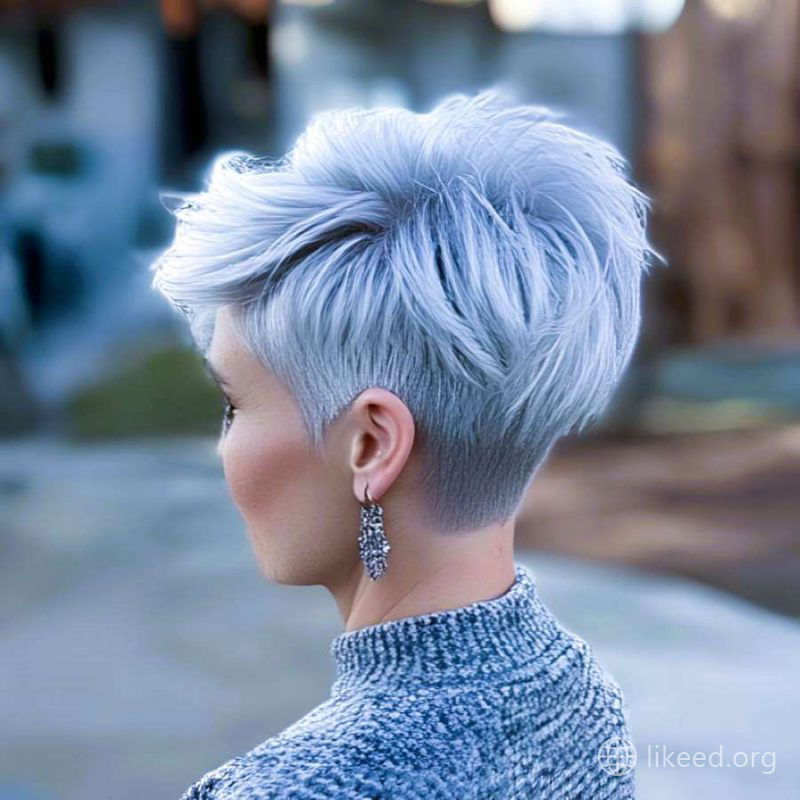 Side View of Silver Tapered Pixie Cut