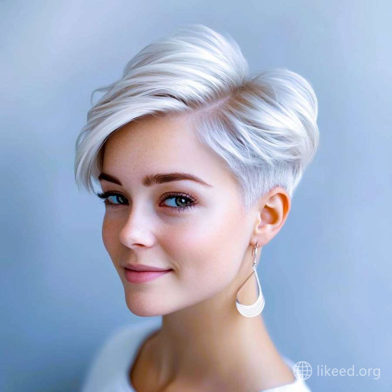 Sleek Ice Blonde Pixie With Side Part