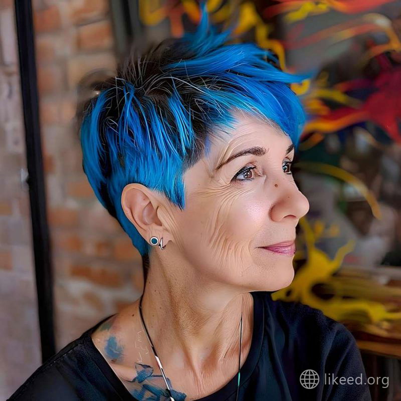 Artistic Flair – Vivid Blue Undercut for Mature Women