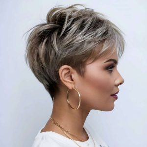 Ash Blonde Textured Pixie with Wispy Crown Volume