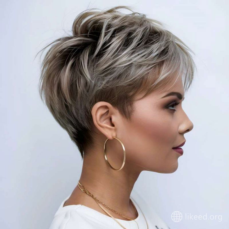 Ash Blonde Textured Pixie with Wispy Crown Volume