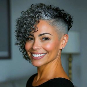 Bold Undercut with Defined Gray Curls – A Fierce and Fabulous Look