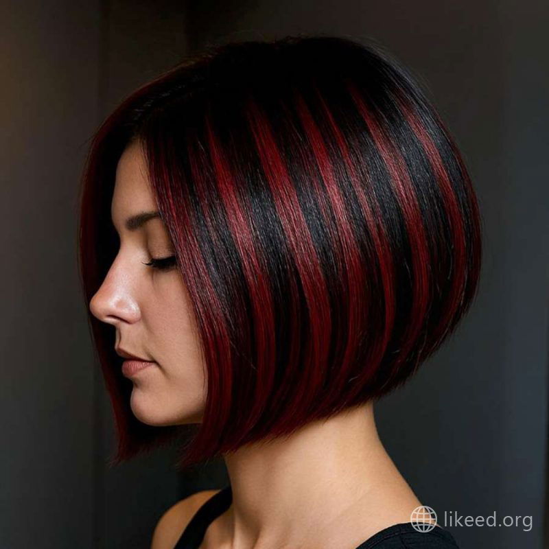 Cherry Noir Bob: Sharp Lines with Bold Red-Black Stripes