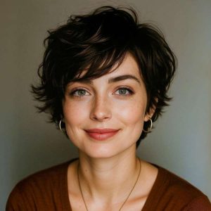 Chic Messy Pixie with Deep Brunette Tones