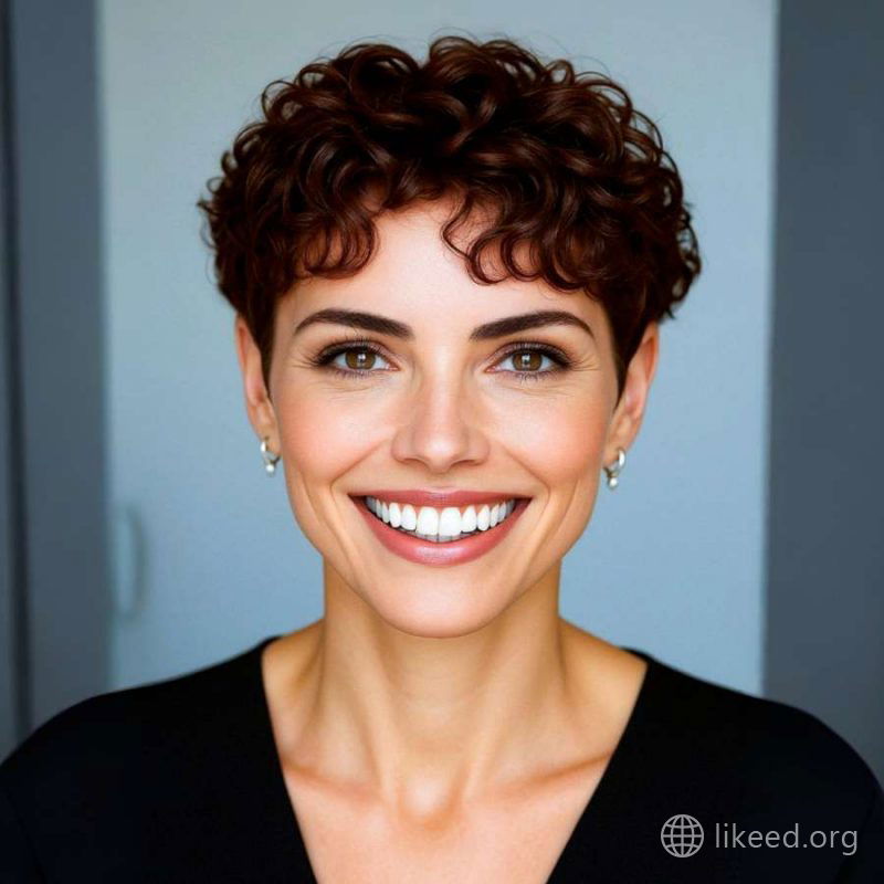 Confident Curls: Structured Short Cut with a Warm Auburn Glow