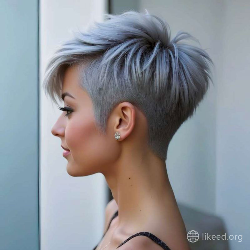 Edgy Silver Pixie with Feathered Layers and Undercut