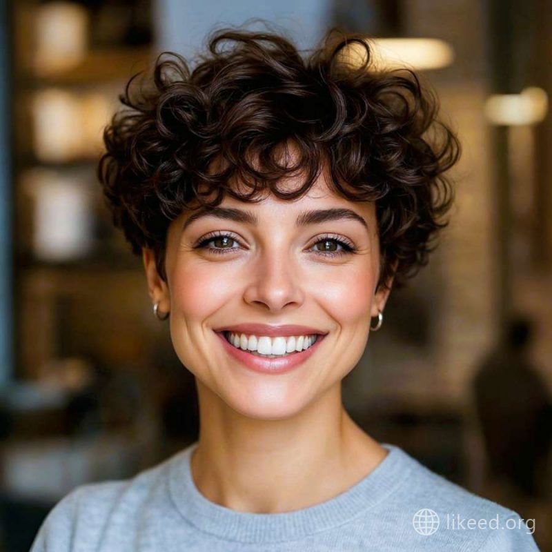 Effortless Charm: Soft Curly Pixie Cut with Natural Volume