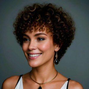 Golden Glow: Defined Curly Afro Pixie with Sculpted Volume