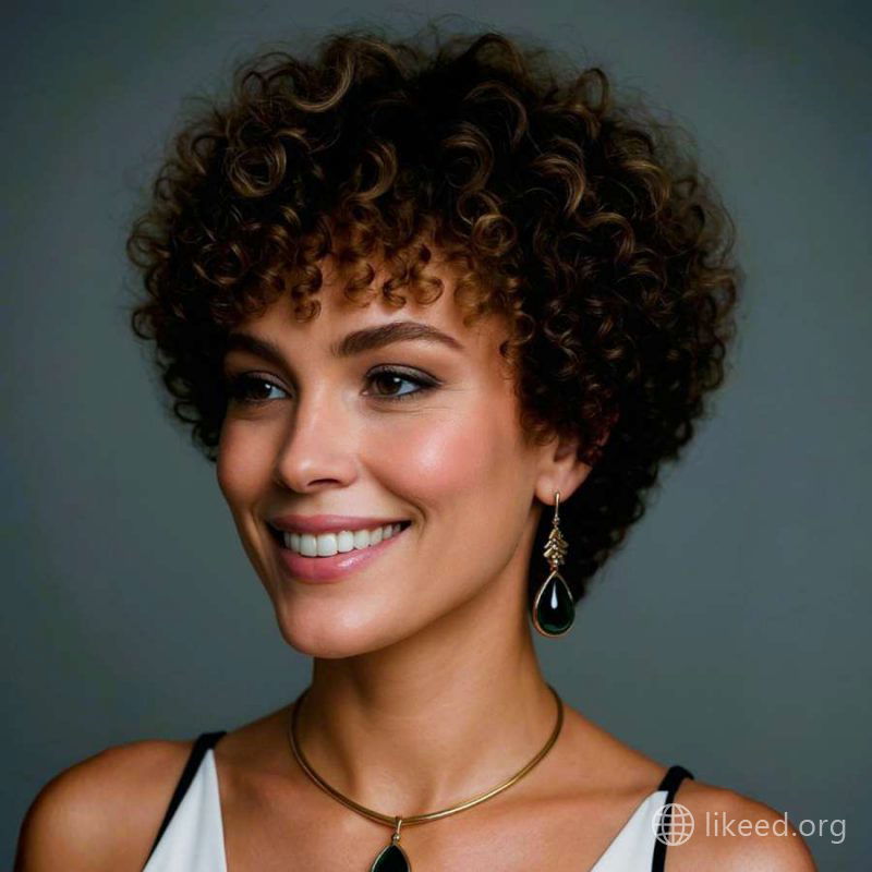 Golden Glow: Defined Curly Afro Pixie with Sculpted Volume