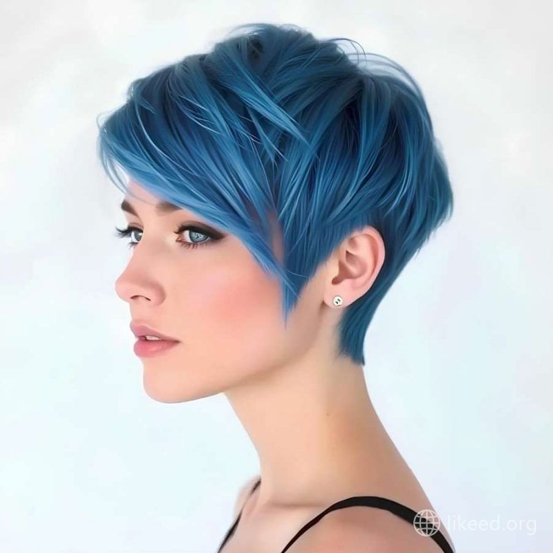 Ice Blue Precision – Edgy Pixie with Smooth Finish