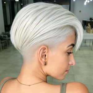 Icy White Undercut Bob with Sculpted Volume