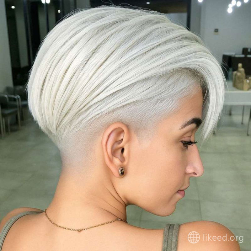 Icy White Undercut Bob with Sculpted Volume