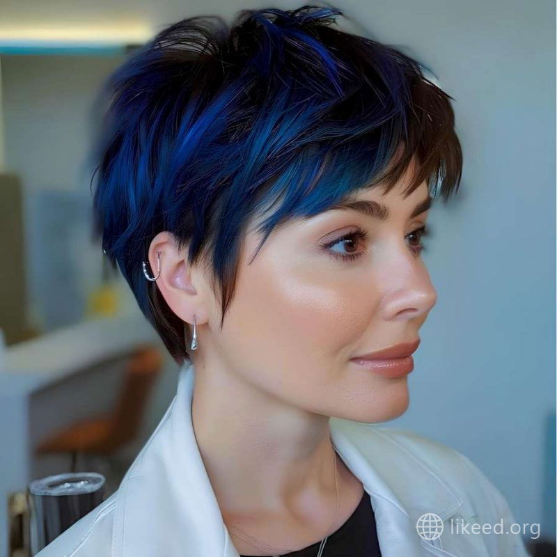 Midnight Depth – Voluminous Pixie with Dimensional Color