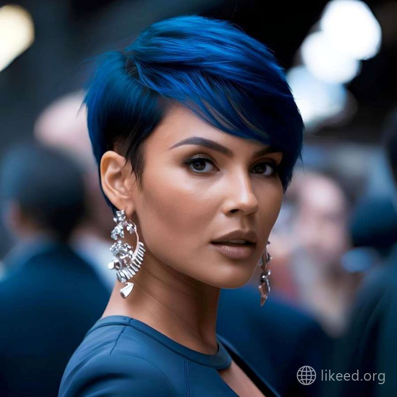Midnight Elegance – Sleek Pixie Cut with Deep Blue Tones