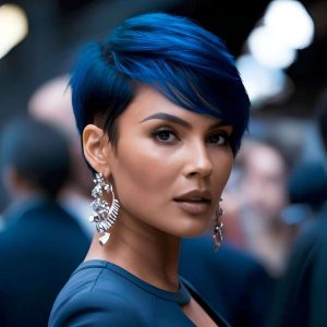 Midnight Elegance – Sleek Pixie Cut with Deep Blue Tones