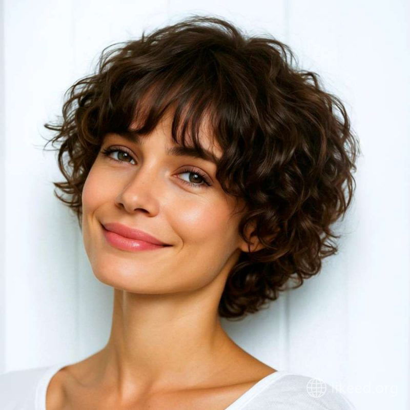 Natural Confidence: Curly Bob with Soft Bangs and Effortless Texture