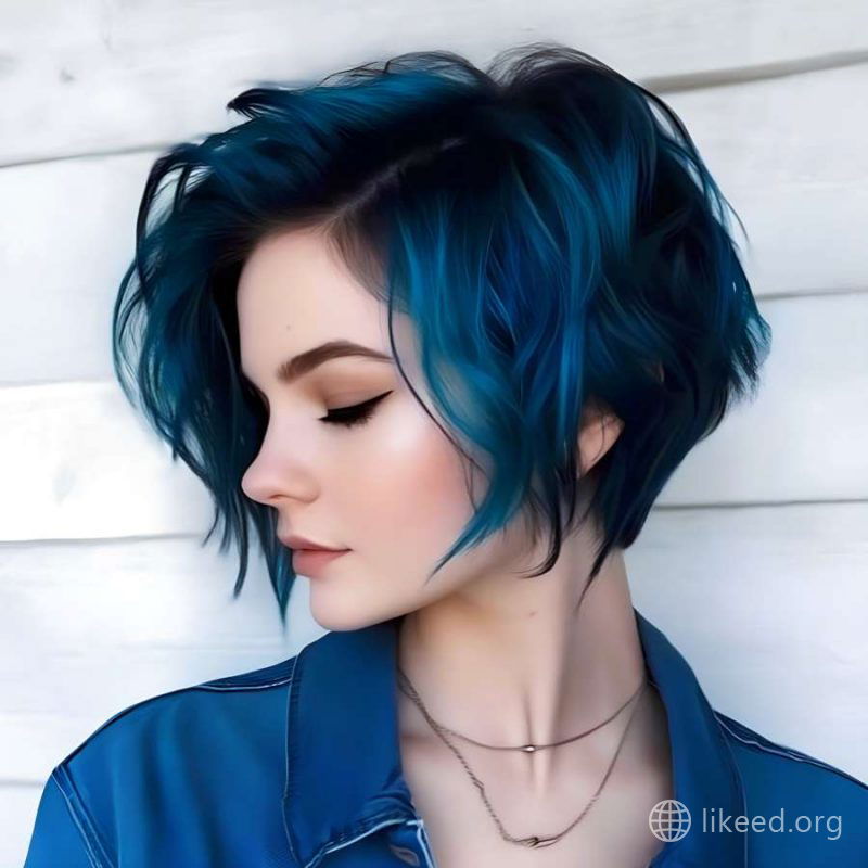 Ocean Muse – Tousled Bob with Dark Teal Highlights