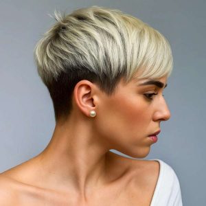 Platinum Blonde Pixie with Sleek Side Fringe