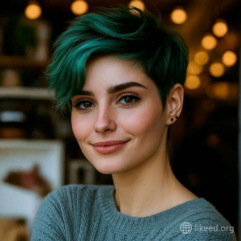 Playful Teal-Toned Pixie with Tousled Texture