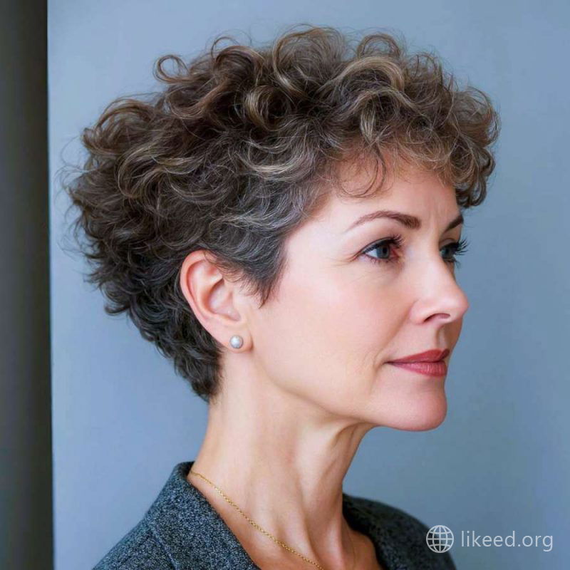 Refined Texture: Layered Curly Crop for Mature Elegance