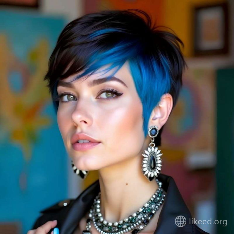Royal Rebel – Dual-Tone Pixie with Bold Blue Layers