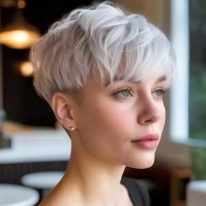 Soft White Platinum Bowl Pixie with Subtle Waves