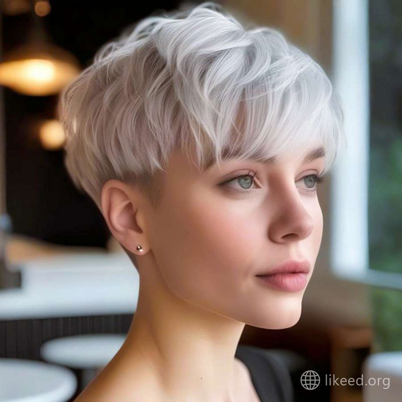 Soft White Platinum Bowl Pixie with Subtle Waves