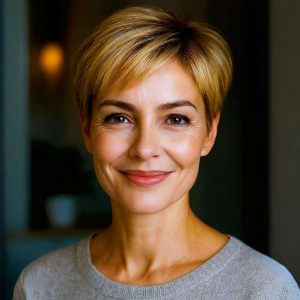 Soft and Classic Pixie Cut with Subtle Golden Tones
