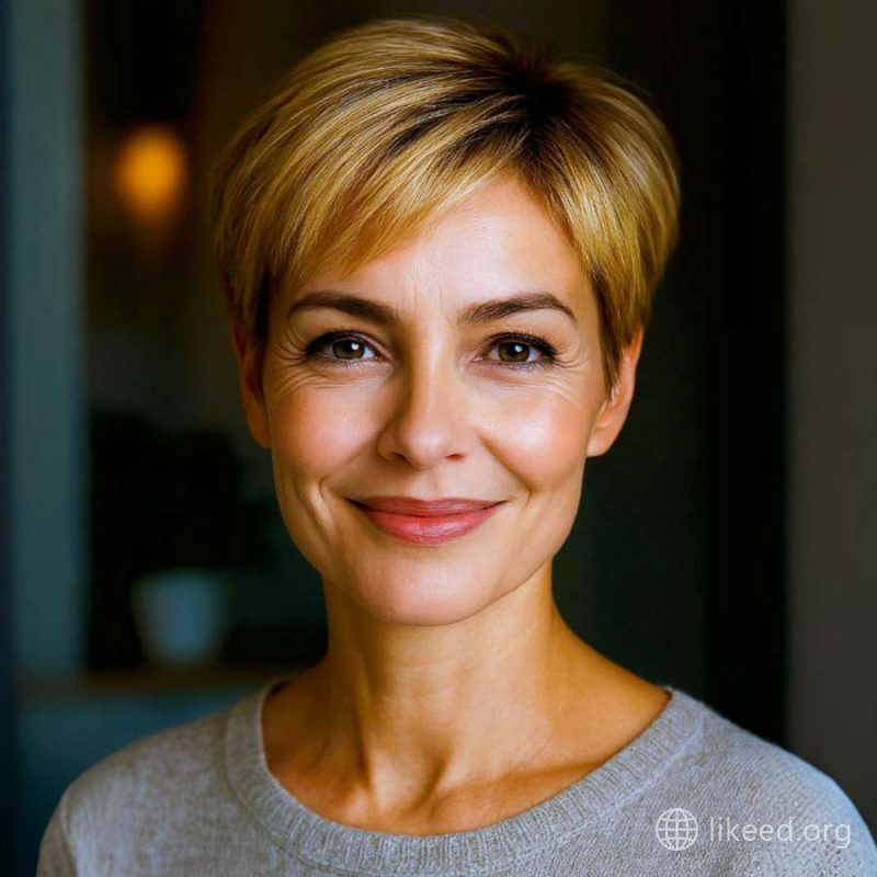 Soft and Classic Pixie Cut with Subtle Golden Tones