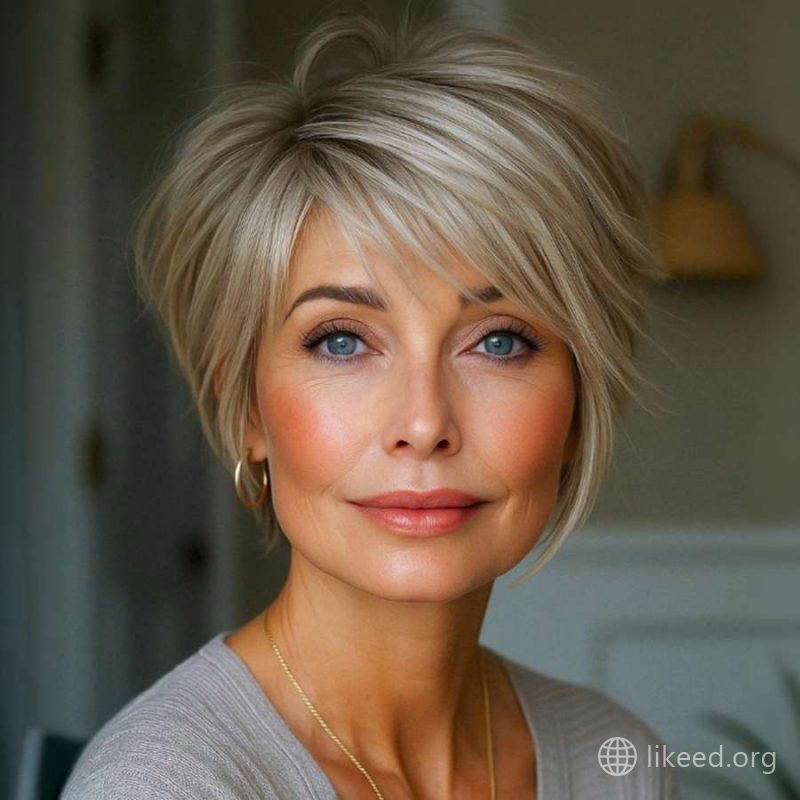 Sophisticated Blonde Pixie Bob with Side Bangs