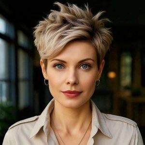 Spiky Blonde Pixie with High Volume Crown