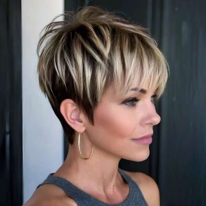 Spiky Blonde and Brown Pixie with Side Fringe