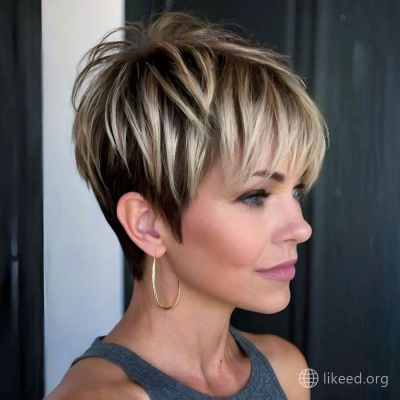 Spiky Blonde and Brown Pixie with Side Fringe