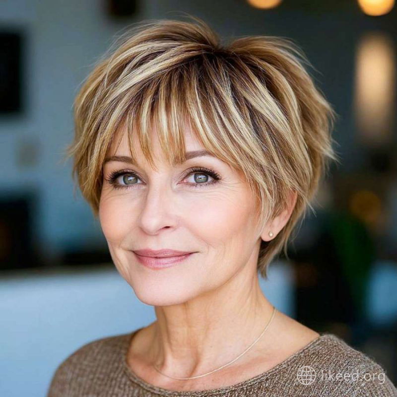 Textured Blonde Bob with Wispy Bangs – Youthful and Radiantly Natural