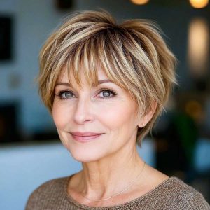 Textured Blonde Bob with Wispy Bangs – Youthful and Radiantly Natural