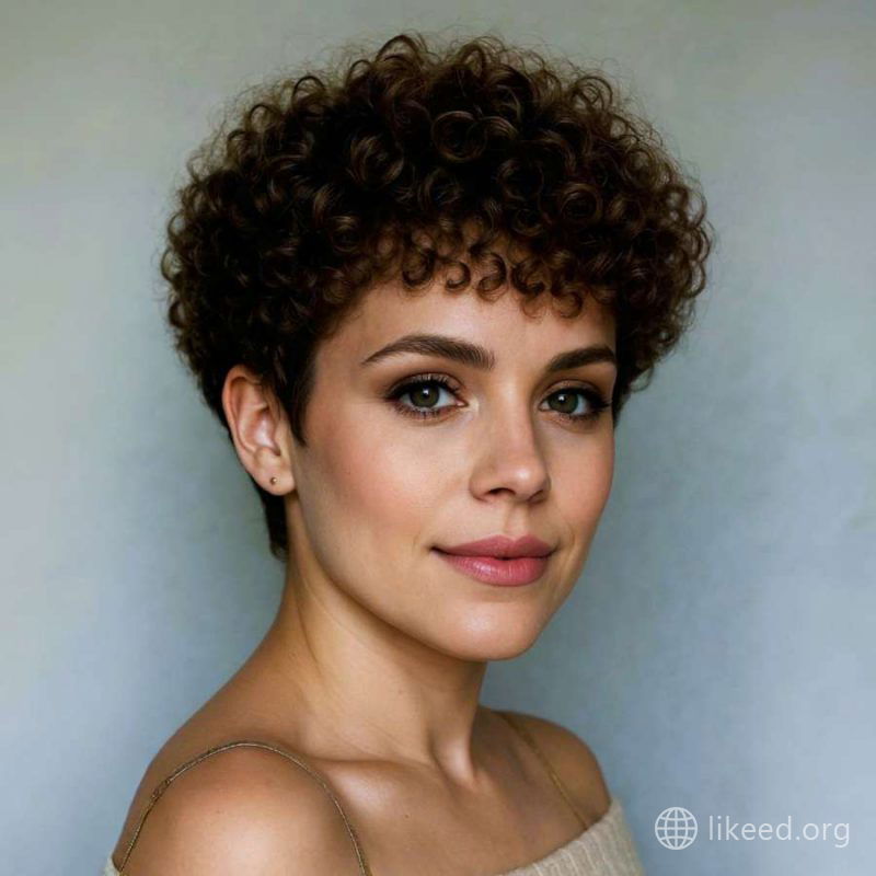 Timeless Curls: Rounded Pixie with Soft Spiral Texture