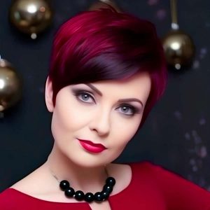Velvet Contrast: Side-Parted Pixie with Plum Gradient