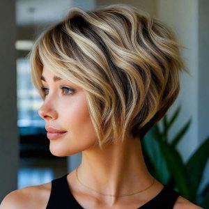 Wavy Layered Bob with Sun-Kissed Highlights
